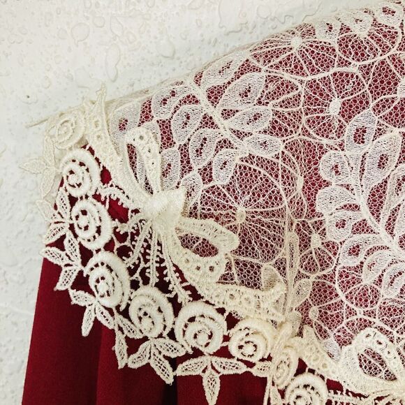 Vtg 80's Nilani Red Applique Lace Pleated Tea Dress Pearls Fancy‎ Party sz 11/12 - Picture 10 of 16